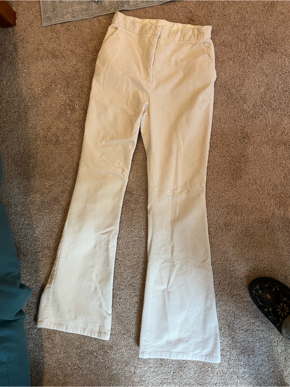 H&M Off-White Corduroy Flared Trousers